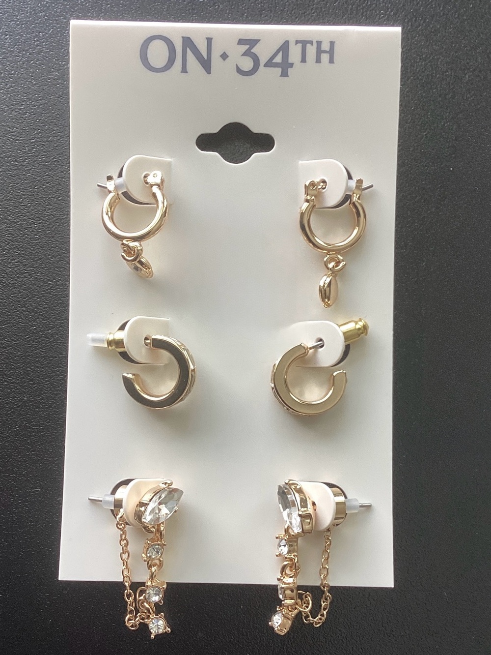 ON -34TH Gold Multi-Style Earring Set - 3 Pairs